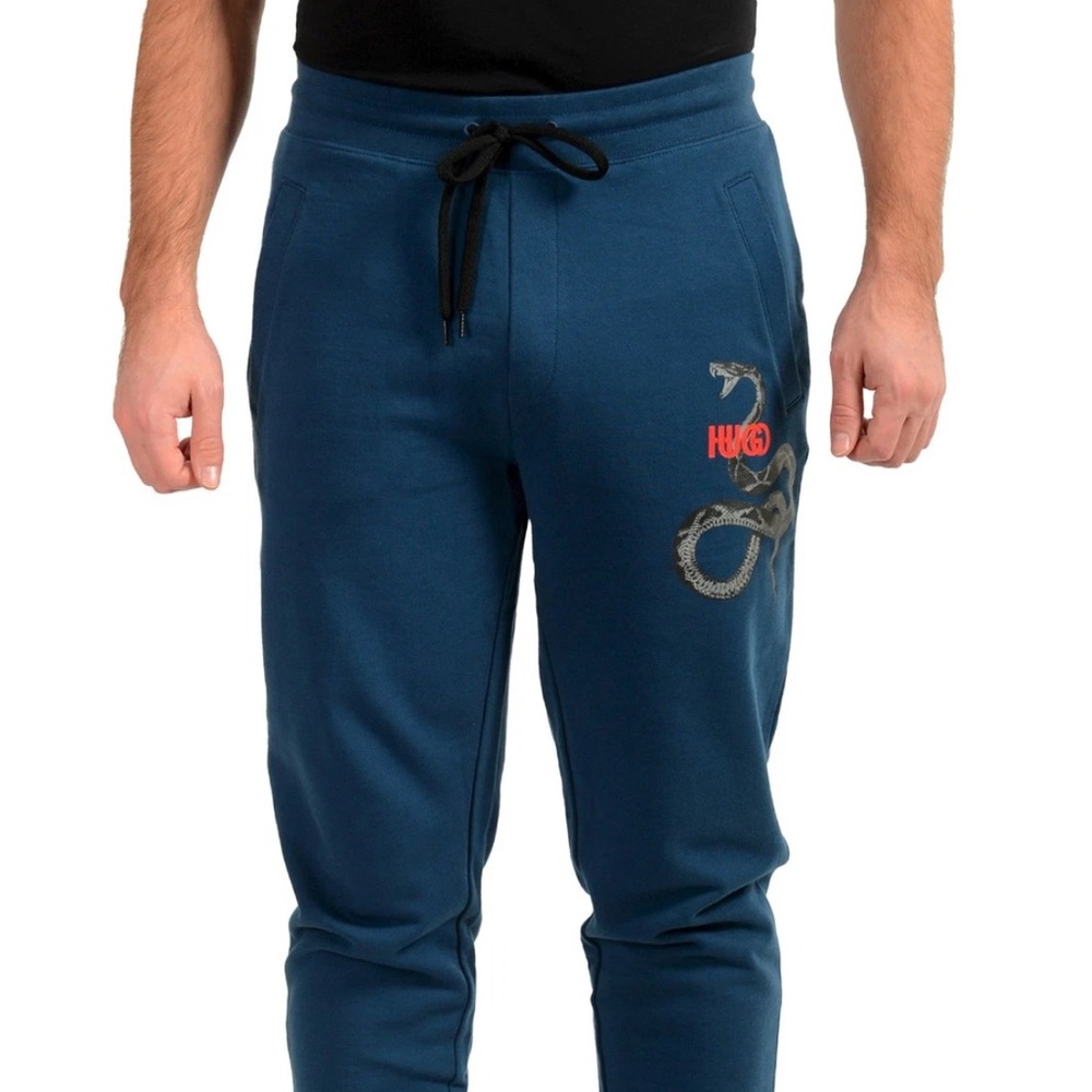 Hugo Boss Men's Blue Joggers with Snake Graphic
